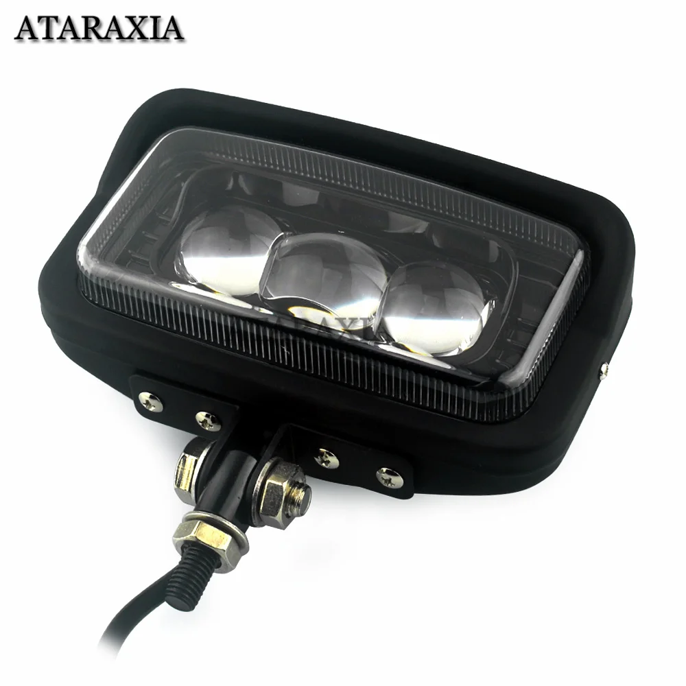 Motorcycle Square LED Headlight Hi/Lo Beam Retro Headlamp Visor 10mm Bottom Mount Universal For Harley Cruiser Bobber Chopper