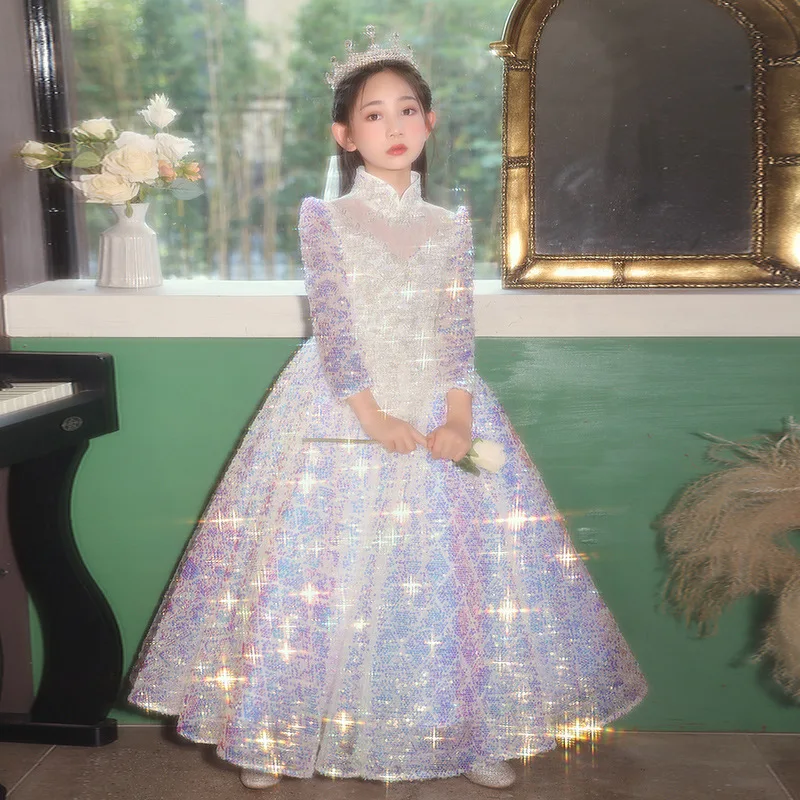 

Children's Dress Light Luxury Girl's Birthday Princess Dress Sequin Host Piano Performance Flower Girl Wedding Dress Show