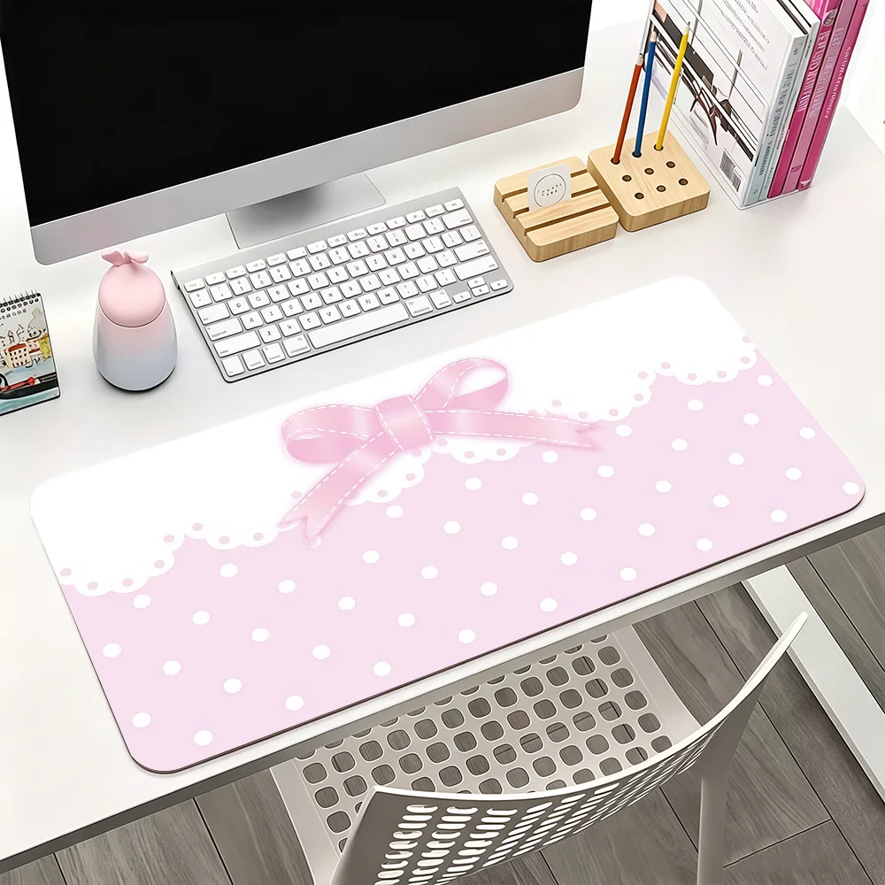 Pink Polka Dots Strawberry Y2K Bow Mouse Pad For Office Gaming And Keyboards Non-Slip Large Waterproof