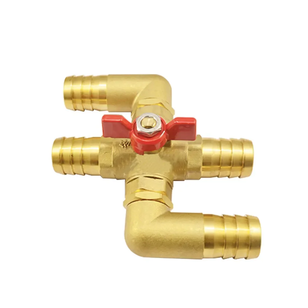 16 19 23mm Hose Barb 1/2" BSP Male Cross 4 Ways Brass Ball Valve For Car Air Conditioner Plumbing Gas Water Steam