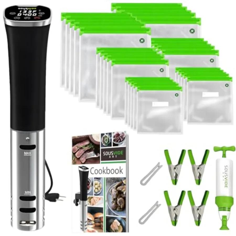 

Sous Vide Immersion Cooker Kit - Machine with Digital Timer Temp Control 30 Bags Vacuum Pump Suvee Cooker Gift for Chefs