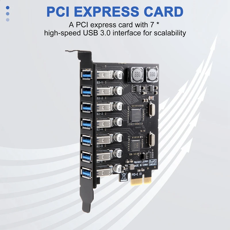 USB 3.0 PCI-E Expansion Card Adapter 7 Ports Hub Adapter External Controller PCI-E Extender PCI Express Card for Desktop
