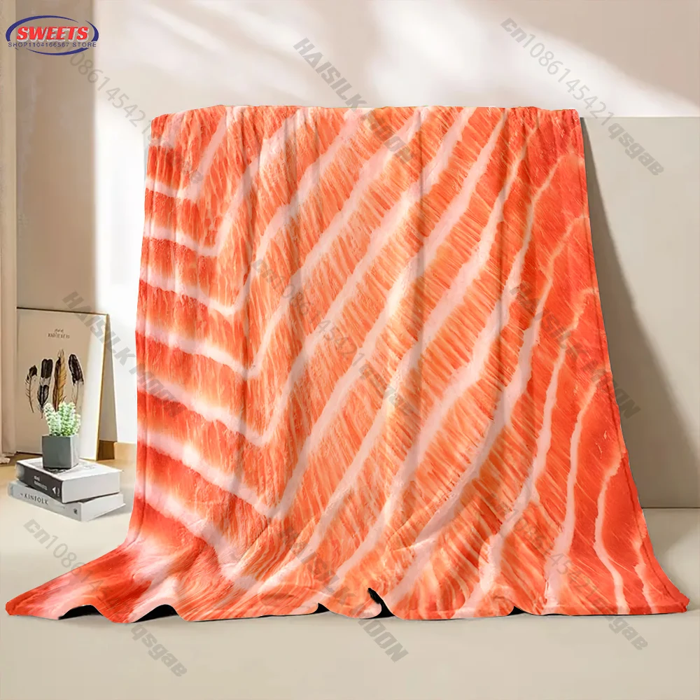 Funny Salmon Meat Texture Throw Blanket Soft Flannel Cozy Blanket for Couch Bed Sofa Office All Season