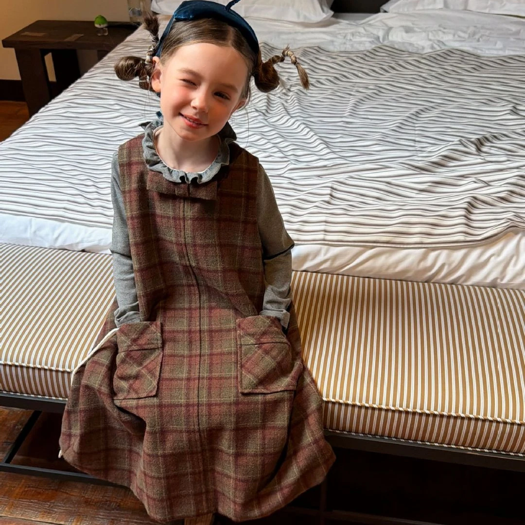Girls Dress 2026 Spring and Autumn New Children's Clothing Korean Style Girl Baby Temperament Retro Plaids Sleeved Sundress