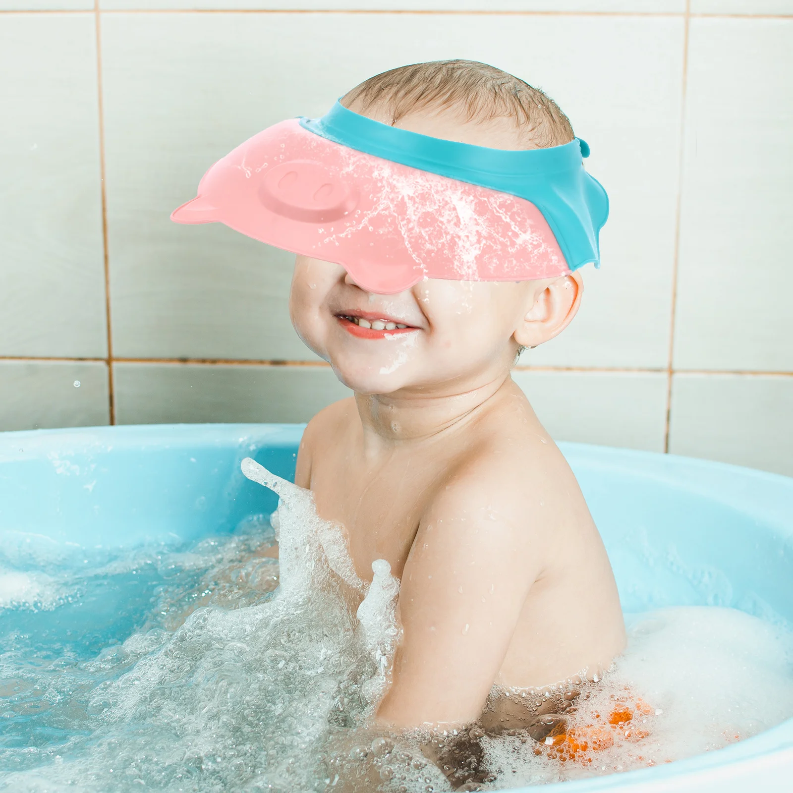 

1pc Baby Shower Pig Hair Washing Cap Bathing Hat Adjustable Pp Material For Children Ear Protector Toddler Kids Bath Time