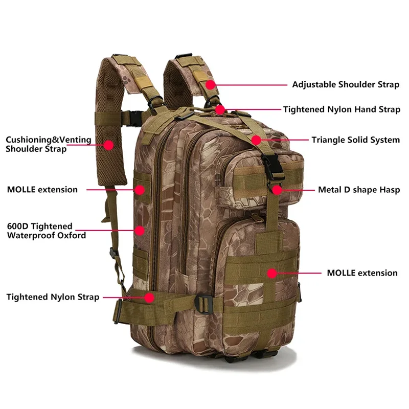 30L Men\'s Multi-functional Hiking Backpacks Tactical Survival Camouflage Backpack For Outdoor Sports Camping Mountaineering Bags