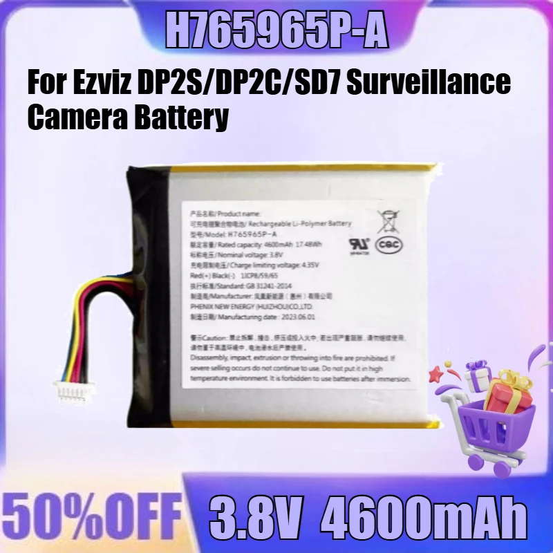 

New High Quality H765965P-A Battery 3.8V 4600mAh for Ezviz DP2S/DP2C/SD7 Surveillance Camera Battery H866281P H765965P-A