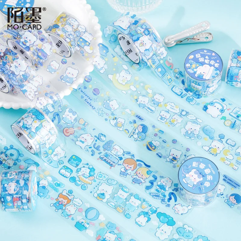 1 Roll PET Masking Tape Fleecy Furry Bunny Kitten Lamb Bear Light Blue Cartoon Kawaii Diary Decoration Material