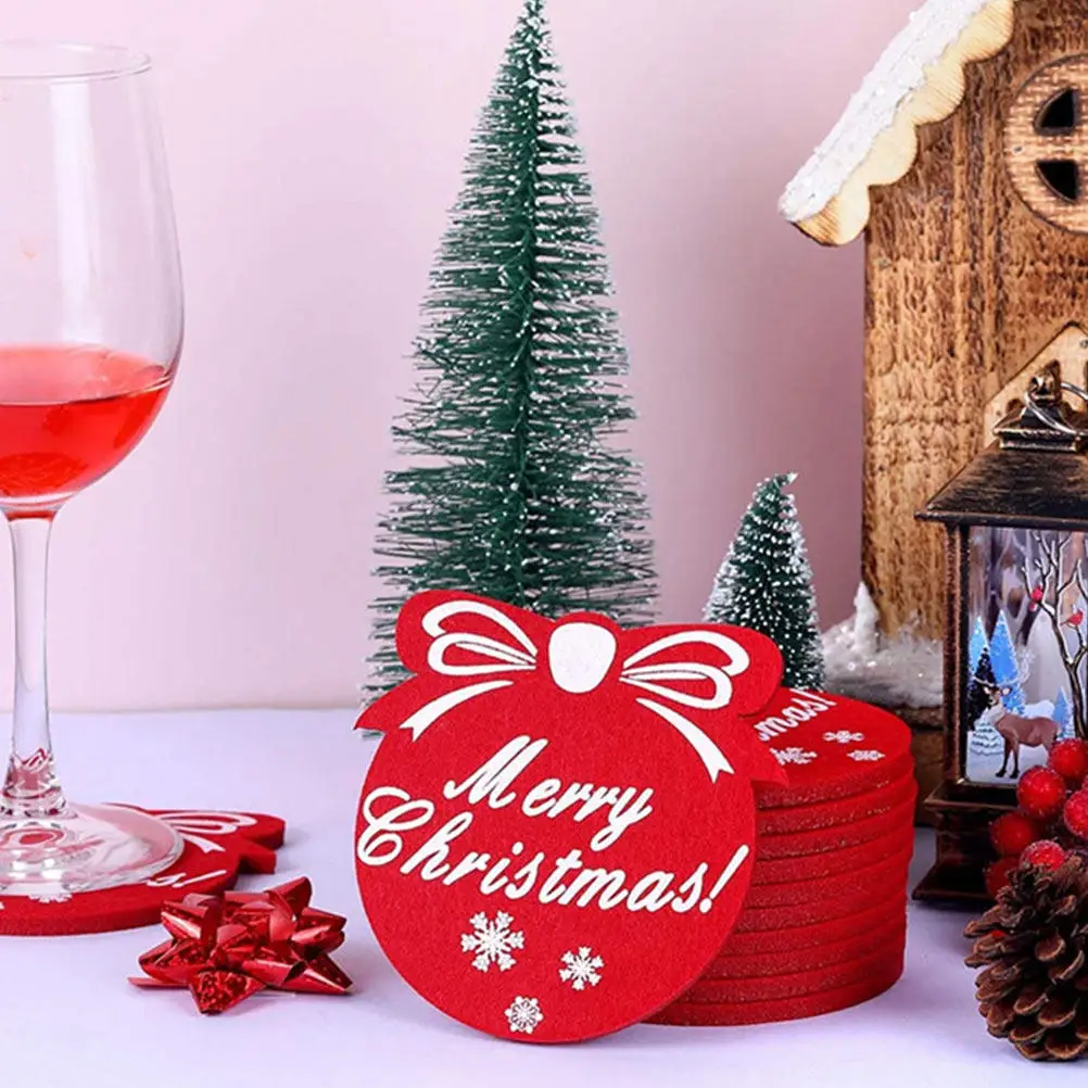 12Pcs Christmas Water Cup Mat High-Density Felt Coaster Scratch-Proof Heat-Insulating Cup Pad Xmas Dining Table Decor