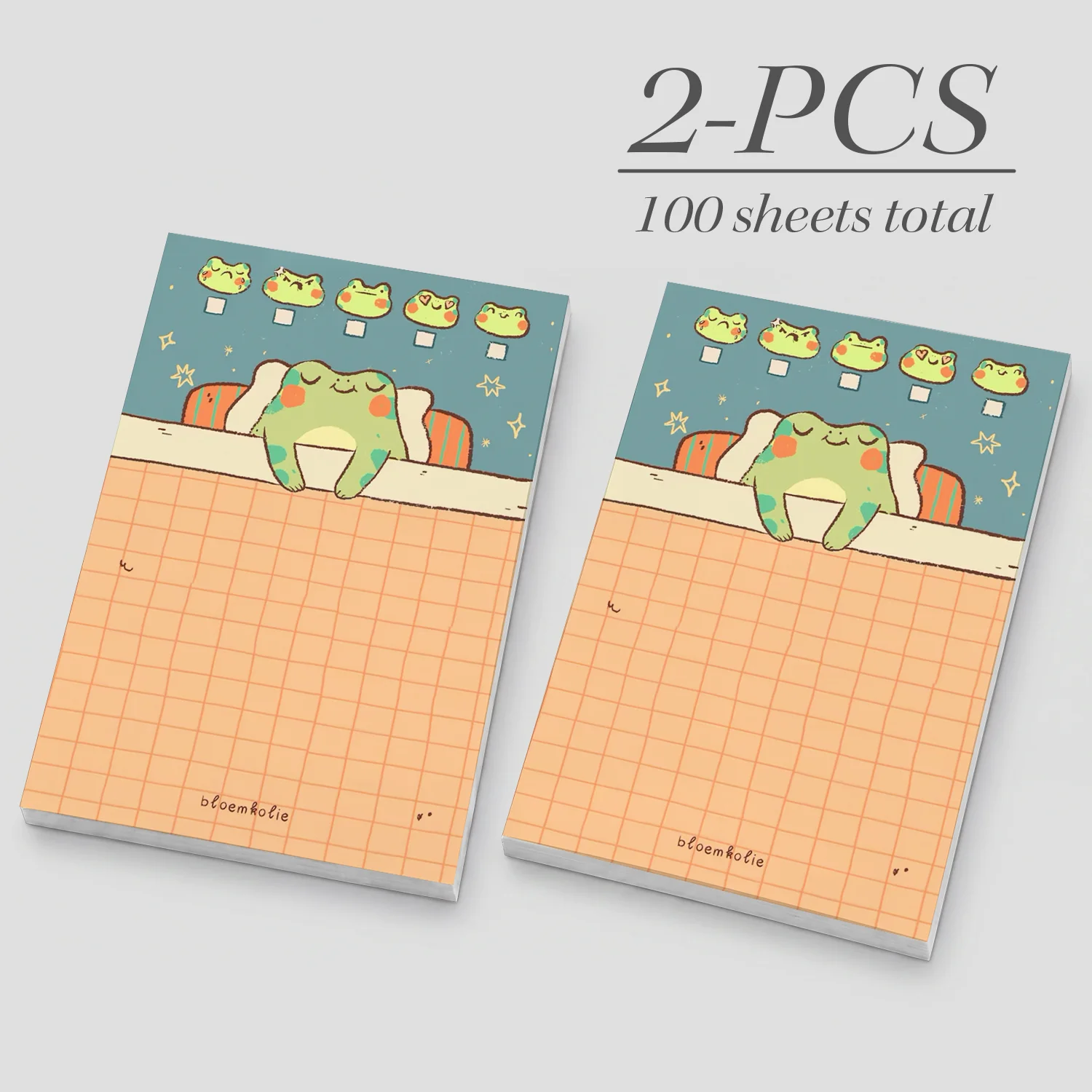 2pcs Cute Frog Sticky Notes Set, Kawaii Animal Self Stick Memo Pads, 100 Sheets Total, Cartoon Sleepy Frog Notepads, Removable