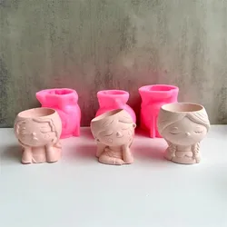 Girl Flower Pot Silicone Mold DIY Cement Concrete Plaster Pen Holder Mould Handmade Plantpot Table Ornaments