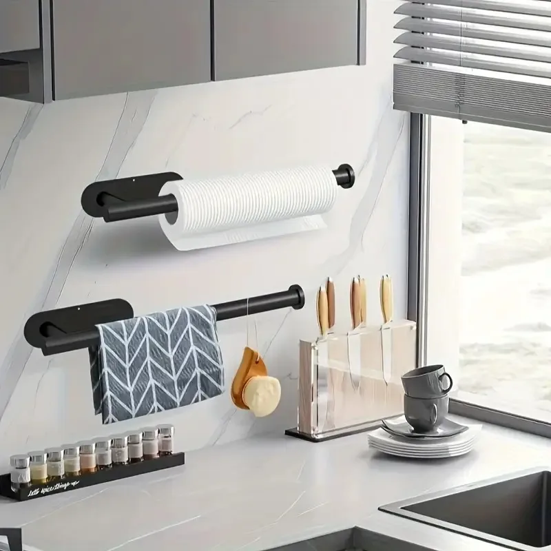 2-in-1 Paper Towel Holder & Organizer, Mounts Under Cabinet, 13.18in Durable Steel, Frees Up Counter Space, Quick Installation