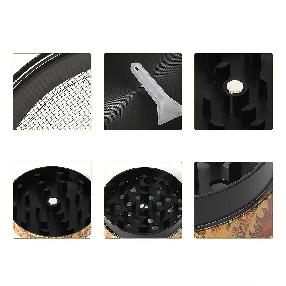 مطحنة أعشاب معدنية مكونة من 4 طبقات 50 مم - مطحنة توابل يدوية لأعشاب التبغ والتدخين وأسنان حادة متينة ملحقات تدخين محمولة