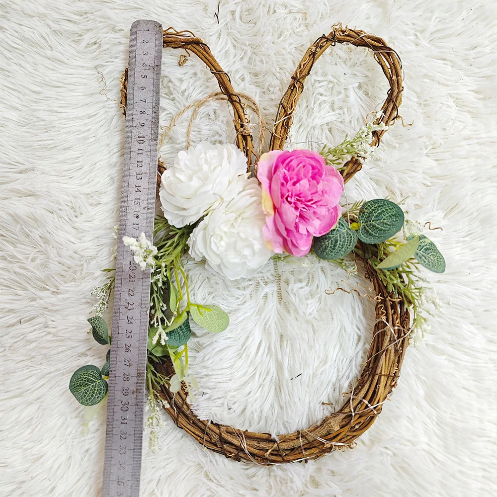 2024 Easter Bunny Flower Wreath Spring Summer Simulation Flower Wreath Festival Home Door Hanging Decoration Garland 32*22cm