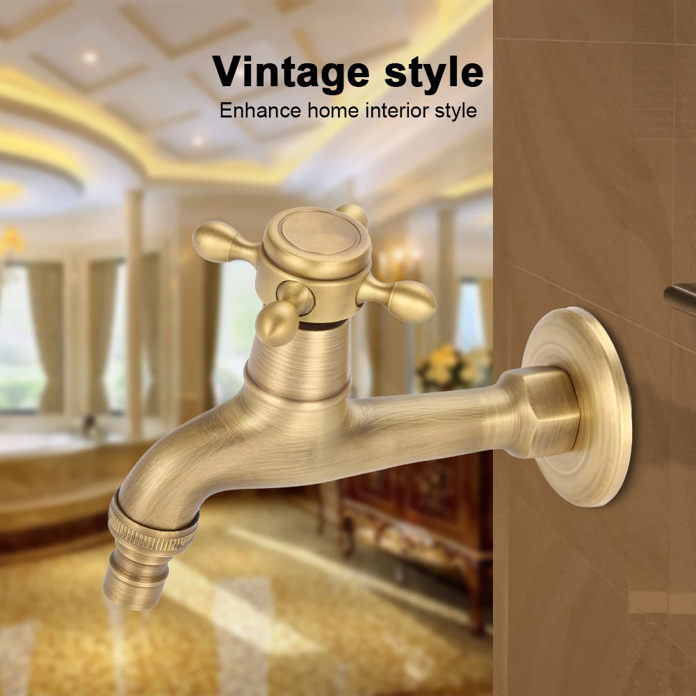 

Vintage Brass Single Handle Faucet for Washing Machine Wall Mounted Water Tap Washing Machine Faucet