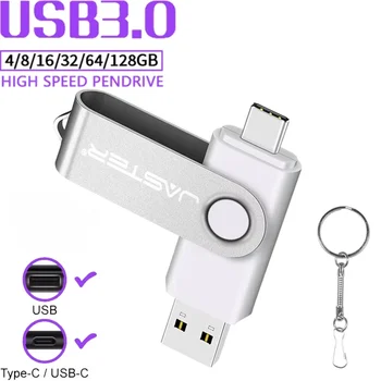 Yüksek Hızlı USB3.0 OTG Tip C USB Flash Sürücü 128 GB Ücretsiz Anahtarlık Pendrive 64 GB Turuncu 2'si 1 arada USB Sopa 32 GB 16 GB İş Mini