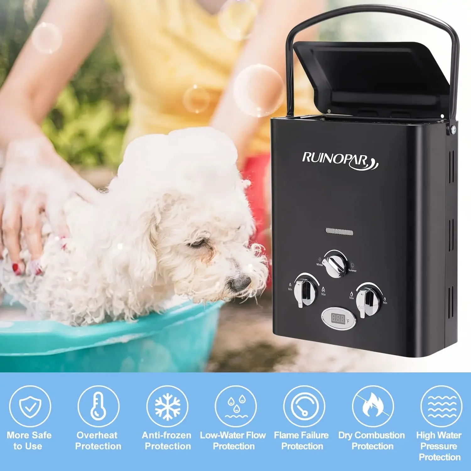 Calentador de agua propano sin tanque - 6L 1.58GPM RV bajo demanda Calentador de agua con pantalla digital al aire libre de gas caliente para camping, barco, cabinas