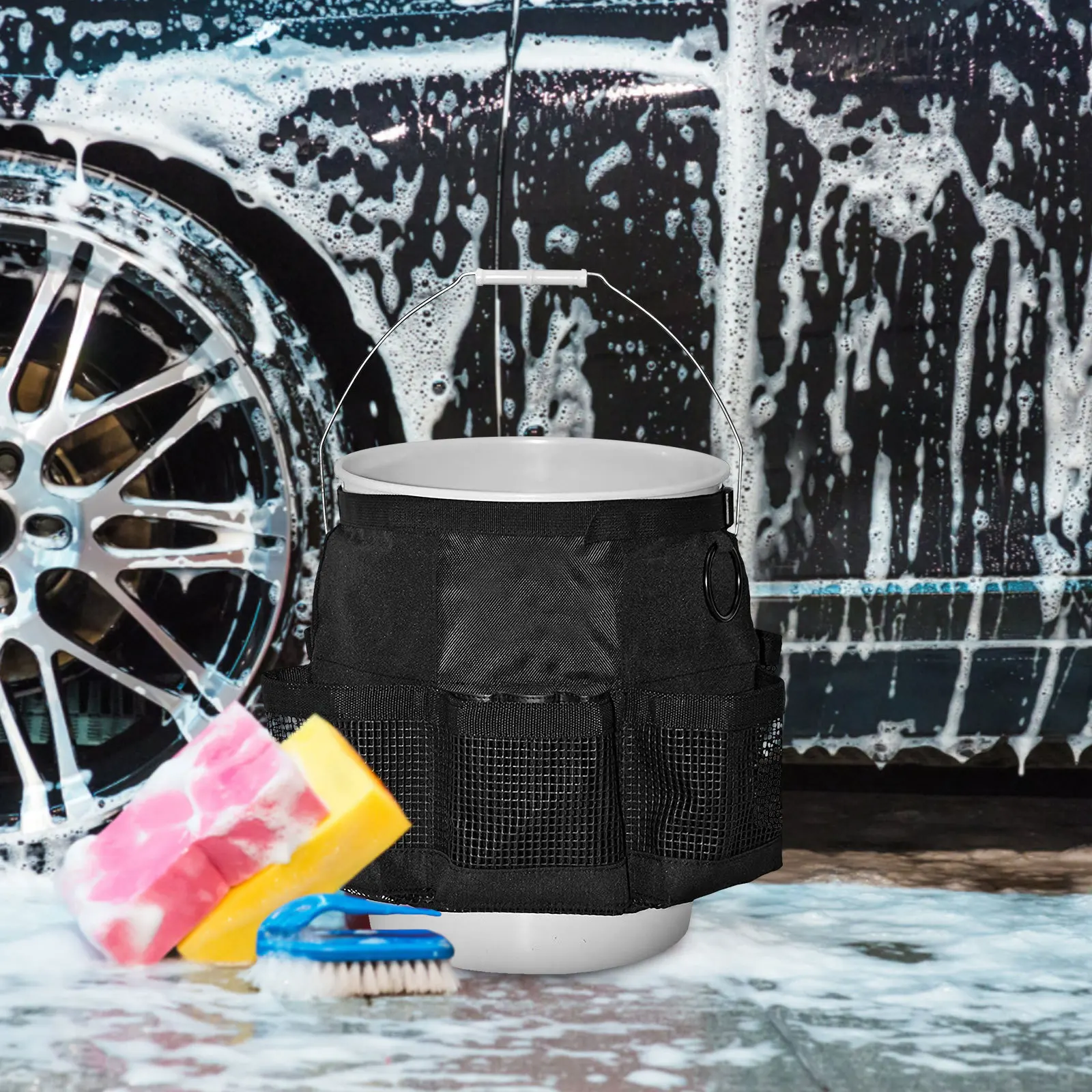 حقيبة أدوات تنظيم دلو سعة 5 جالون، تخزين متعدد الجيوب لغسيل السيارات، منظم دلو الصيد