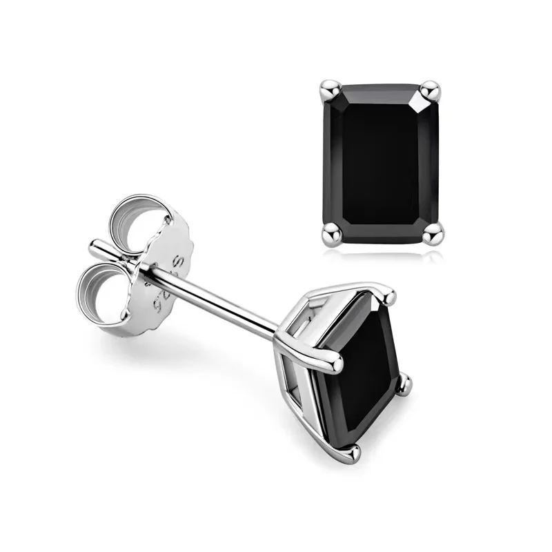 Trendy 1ct Black Geometric Moissanite Stud Earrings for Women Men 925 Sterling Silver Emerald Moissanite Diamond Earrings Gift