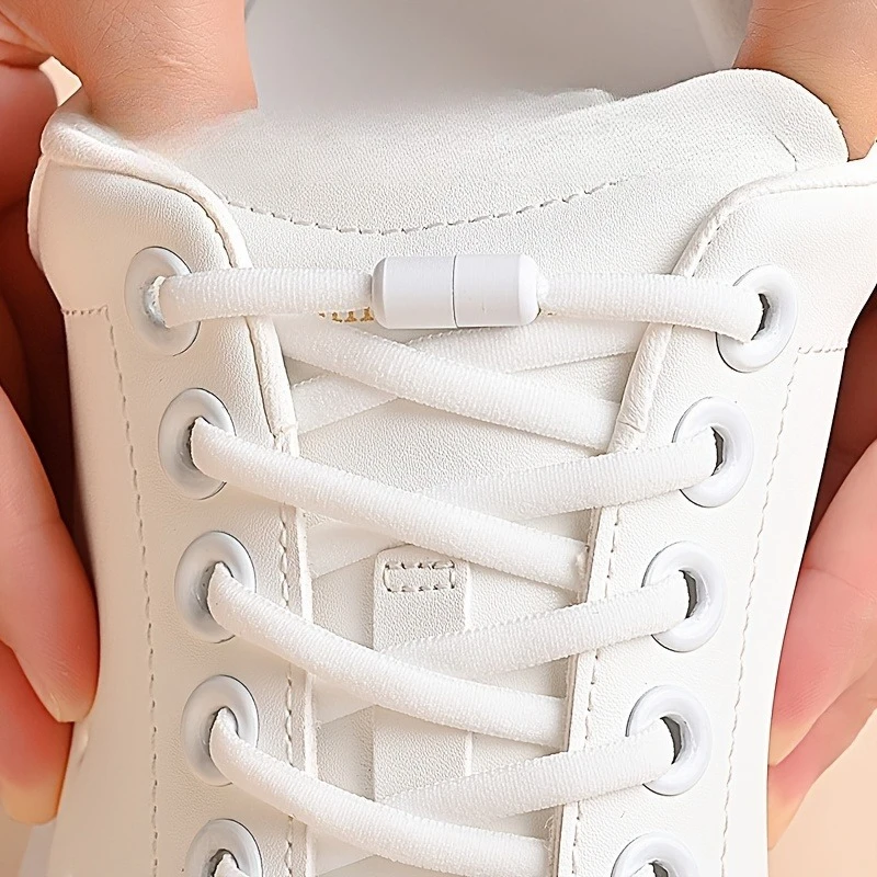 2 Pairs Flat Elastic No Tie Shoelaces with Metal Screw Capsule Buckles,Universal Fit for Sports Shoes Convenient Accessory