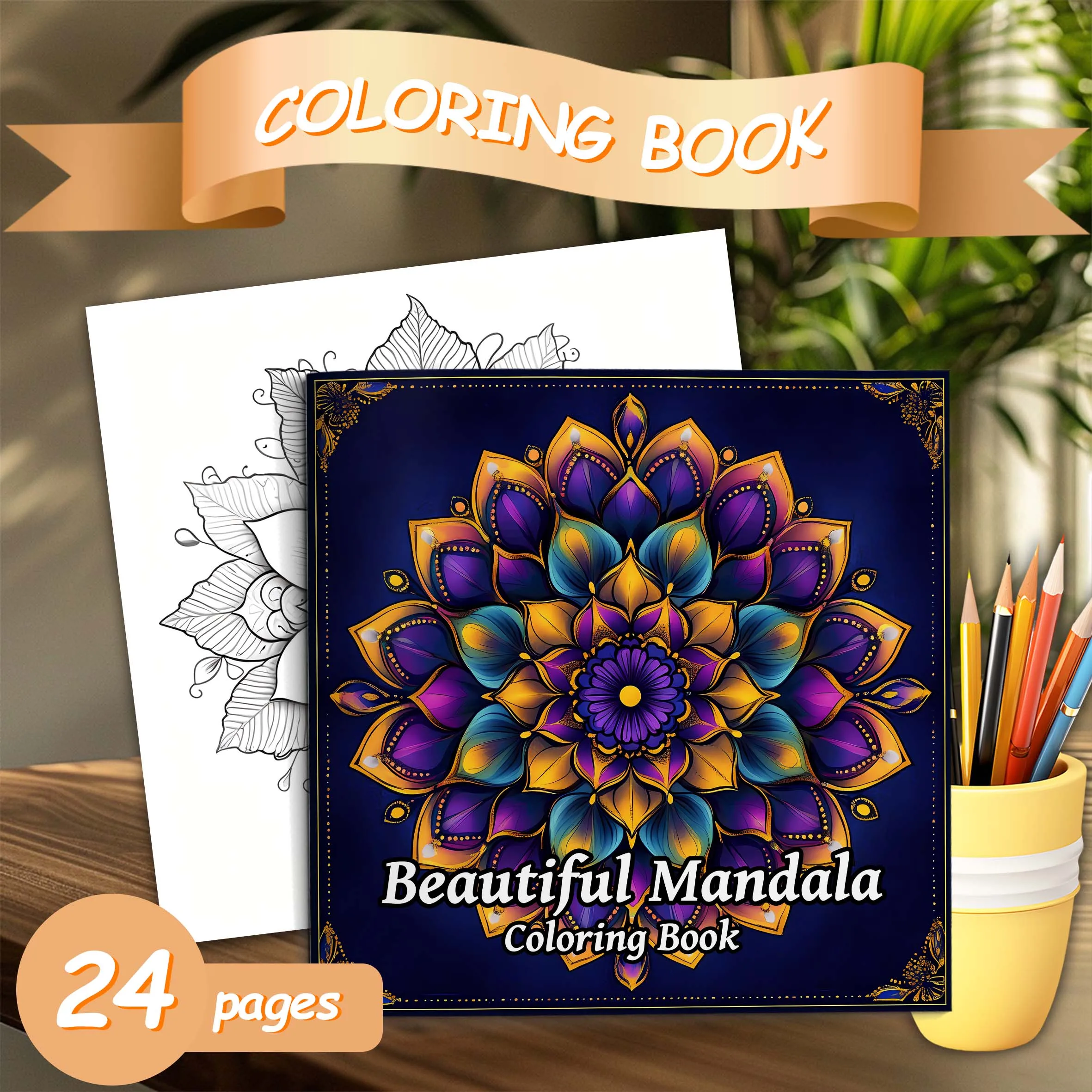 BeautIful Mandala Art Coloring Book 24Pages Gift For Birthday Party Relieve Stress Kill Time Graffiti Painting Drawing