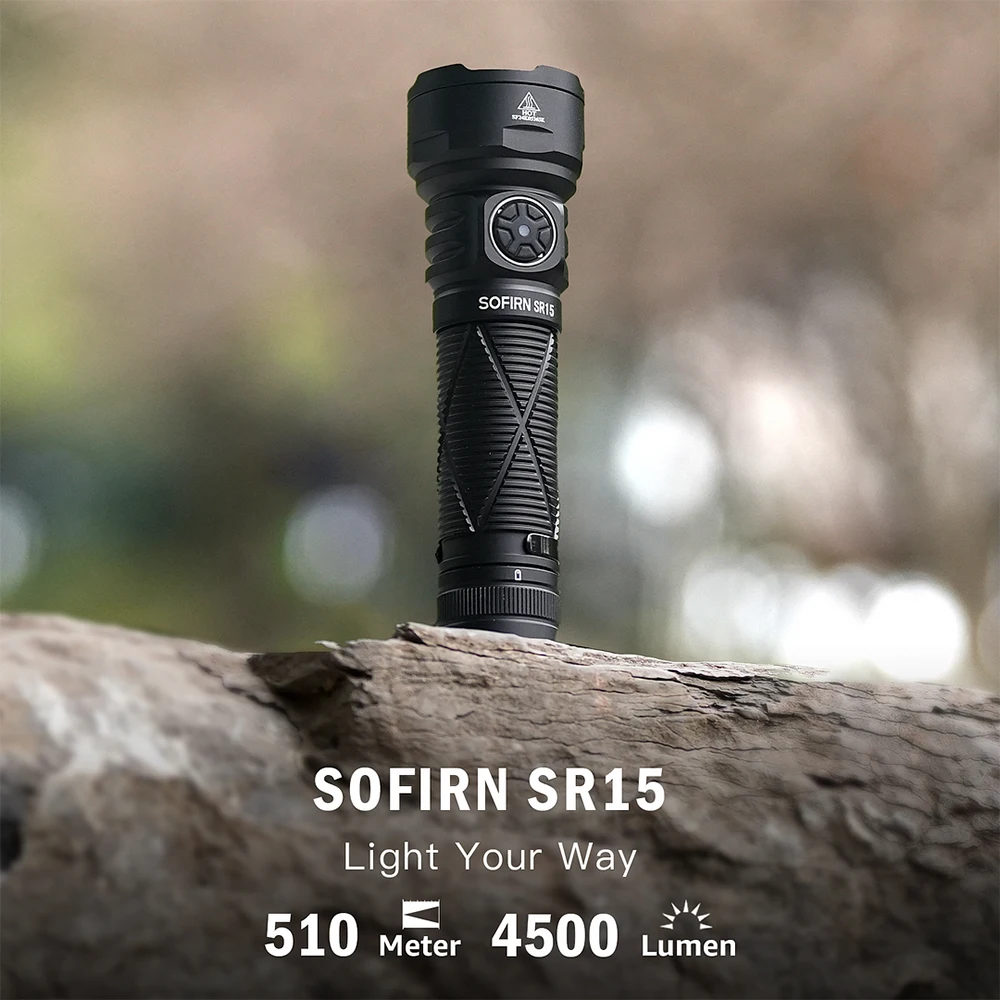 Sofirn SR15 Powerful Flashlight 4500lm Long Range 510m USB C Reverse Charge Torch IP68 Waterproof for Camping Fishing Exploring