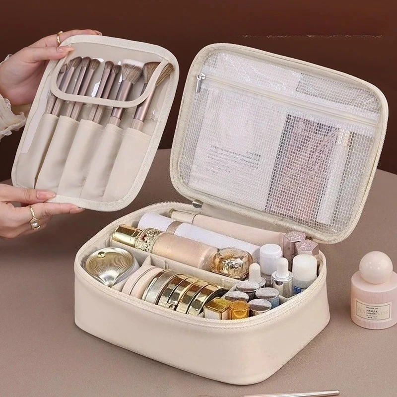 PU Leather Double Layer Makeup Storage Bag Bag Large Capacity Portable Luxury Cosmetics Bag Toiletry Bags for Travel Tool