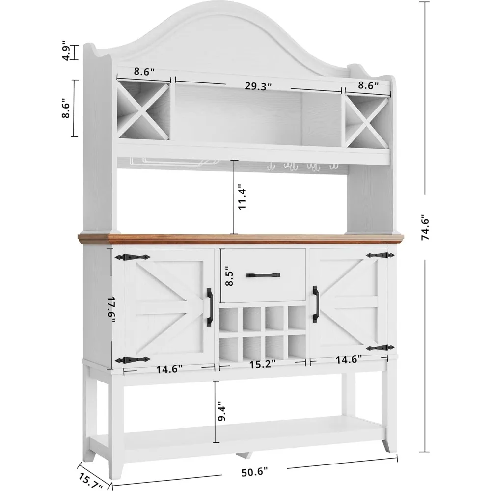 Großer Küchenbuffet-Schrank im Bauernhaus-Stil mit Behälter und Weinregal für Zuhause, Bar und Wohnzimmer