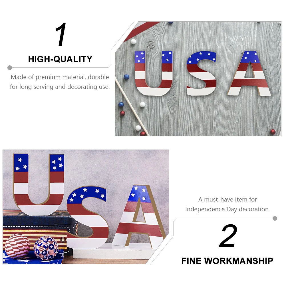 

3 Wooden Pieces Home Decoration Patriotic Decor for Independence Day Home Office Garden Living Room DIY