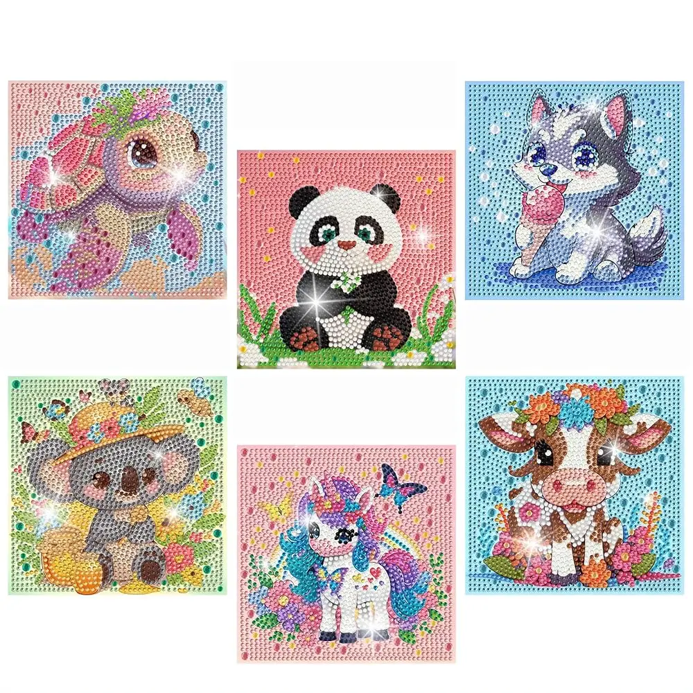 

Наборы для алмазной вышивки с мультяшными животными, 6 штук, для начинающих, для детей 6-12 лет, для девочек и мальчиков, 5D, с круглыми стразами