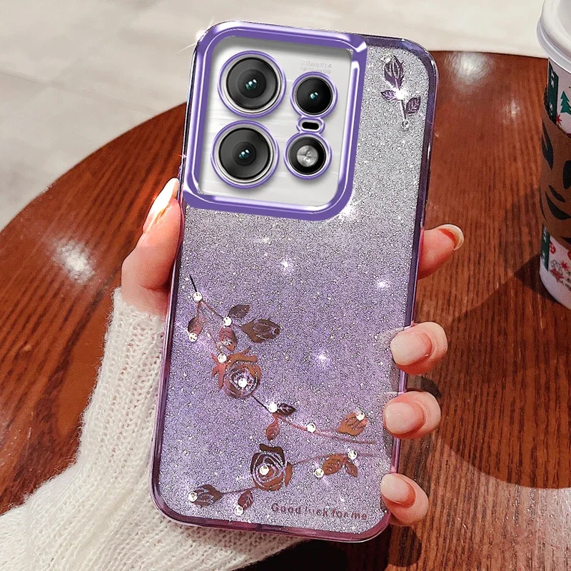 For Moto G04 G64 G Stylus 5G Edge 50 Pro Diamond Glitter Plating Case Soft TPU Back Camera Protector Ultra Thin Gradient Shell