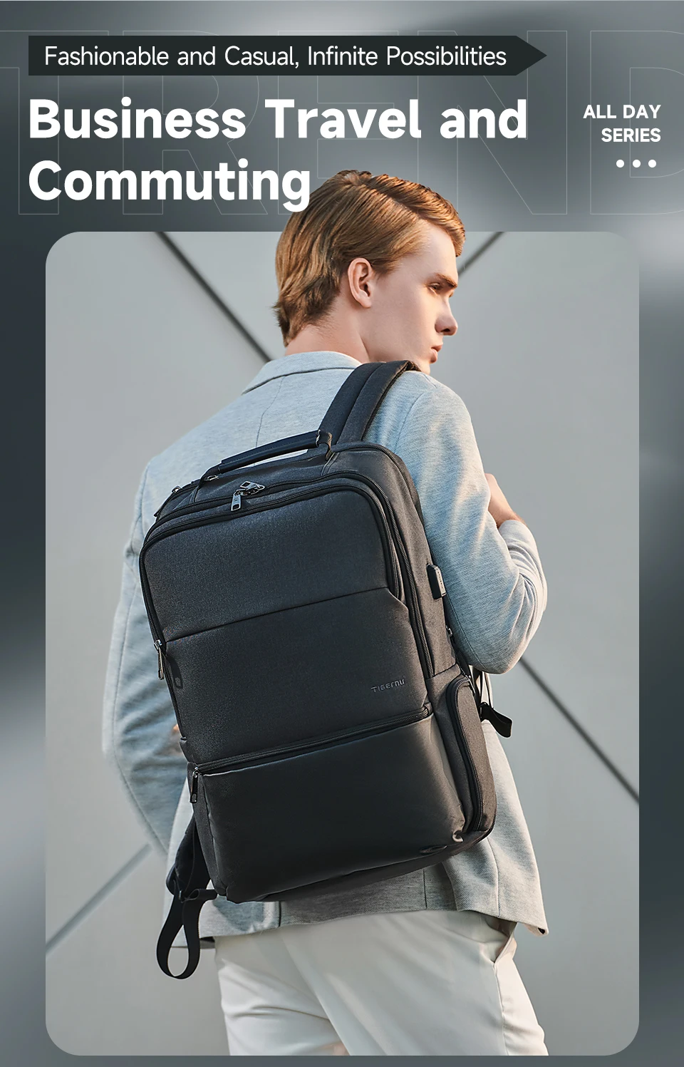 Tigernu Reise Rucksäcke Für Männer 15,6 17 19'' Laptop Rucksack Männlichen Business Rucksack Taschen Für Schule Rucksack Mochila Rucksack – Detail 2