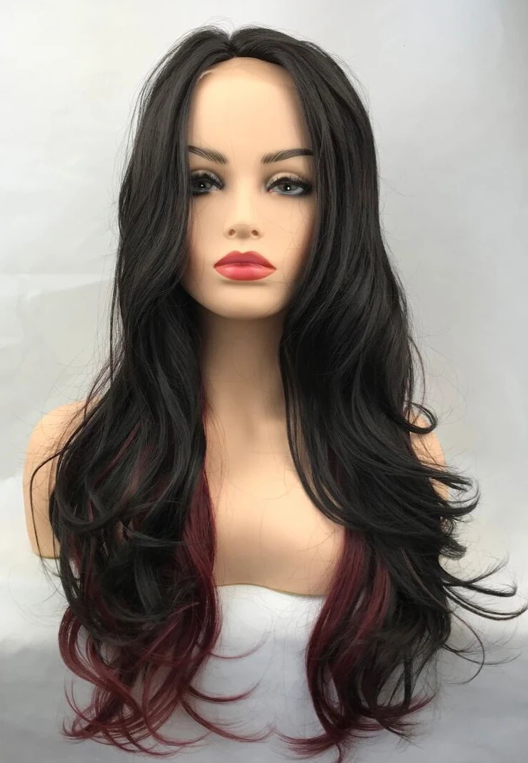 Preto vinho vermelho laço frente perucas para mulheres, linha fina natural, simulação cabelo, cosplay