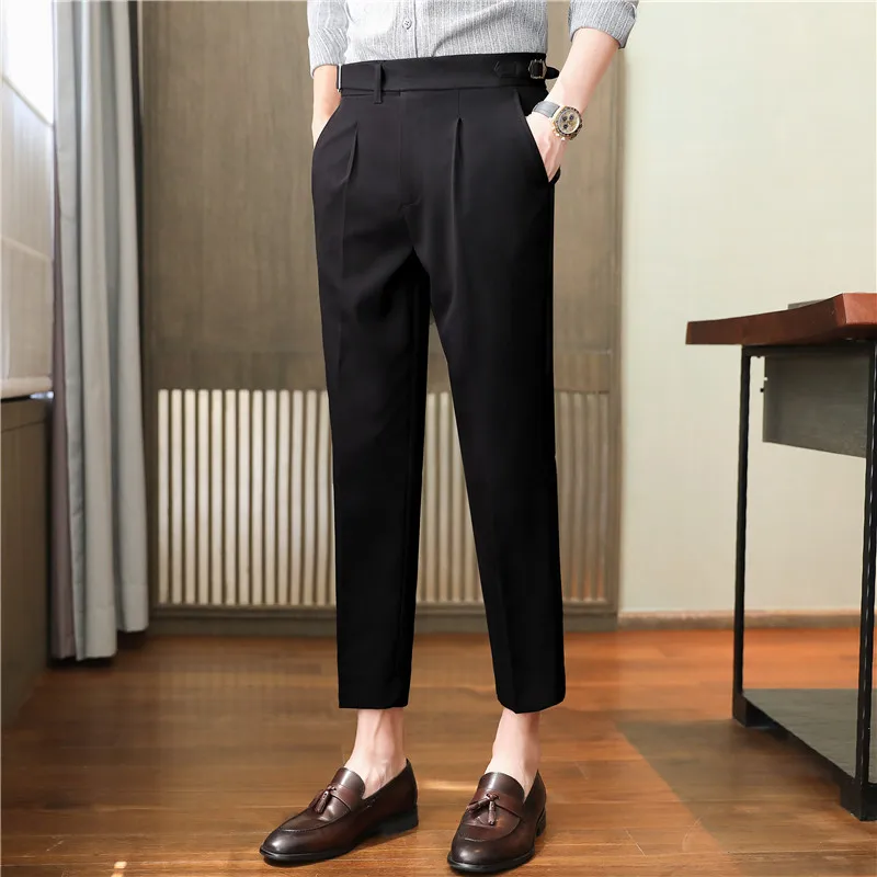 Men\'s Business Dress Pants Korean Style Slim Fit Office Social Suit Pants Casual Trousers Streetwear Black White Trousers 29-36