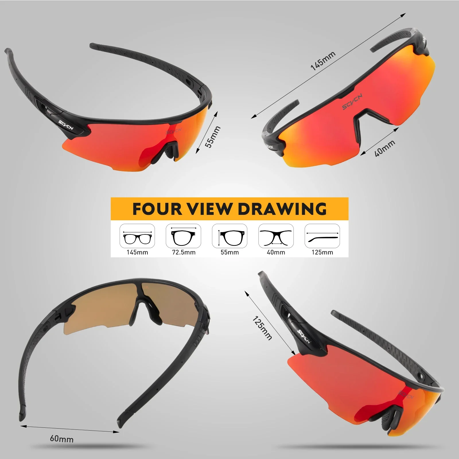 SCVCN Mountain Bicycle Glasses Sport Men Sunglasses Cycling Goggles Outdoor MTB Road Running Sunglasses UV400 Protection Eyewear
