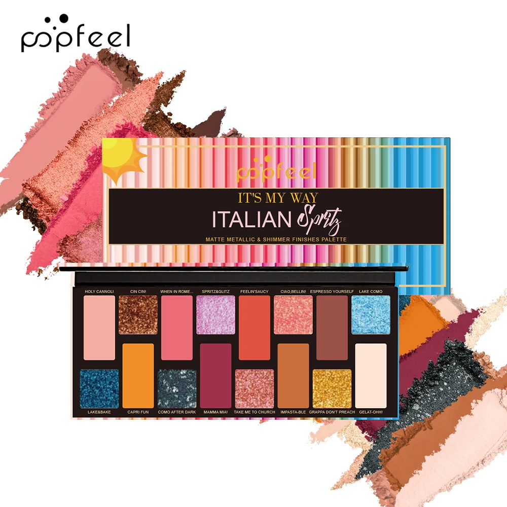 POPFEEL Makeup Nude Colors Eyeshadow Palette Natural Nude Matte Shimmer Glitter Pigment Eye Shadow Pallete 16 Colors