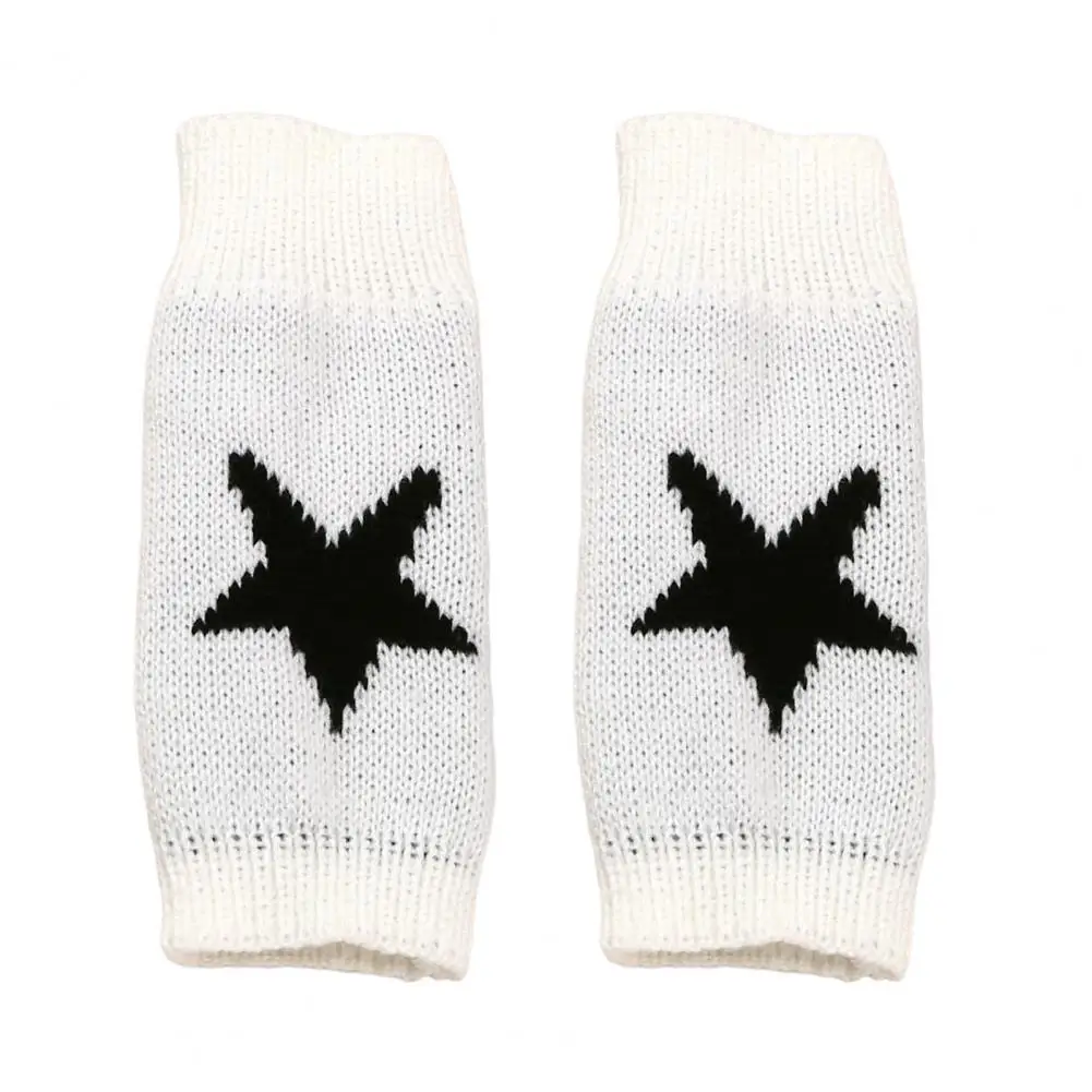 Guantes forrados de lana Guantes de escritura de invierno de medio dedo tejidos con estampado de estrellas Calor de muñeca antideslizante para