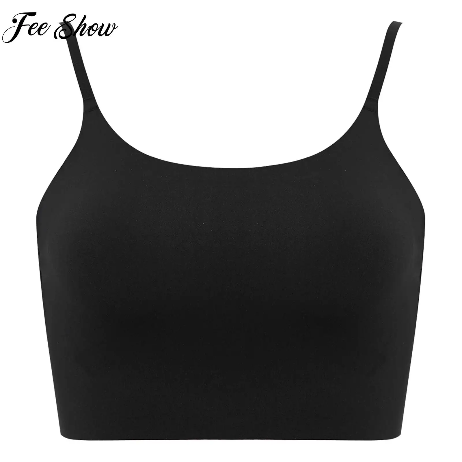 

Girls Quick-drying Padded Bra Underwear Puberty Teen Vest Breathable Soft Adjustable Spaghetti Straps Seamless Camisole Crop Top