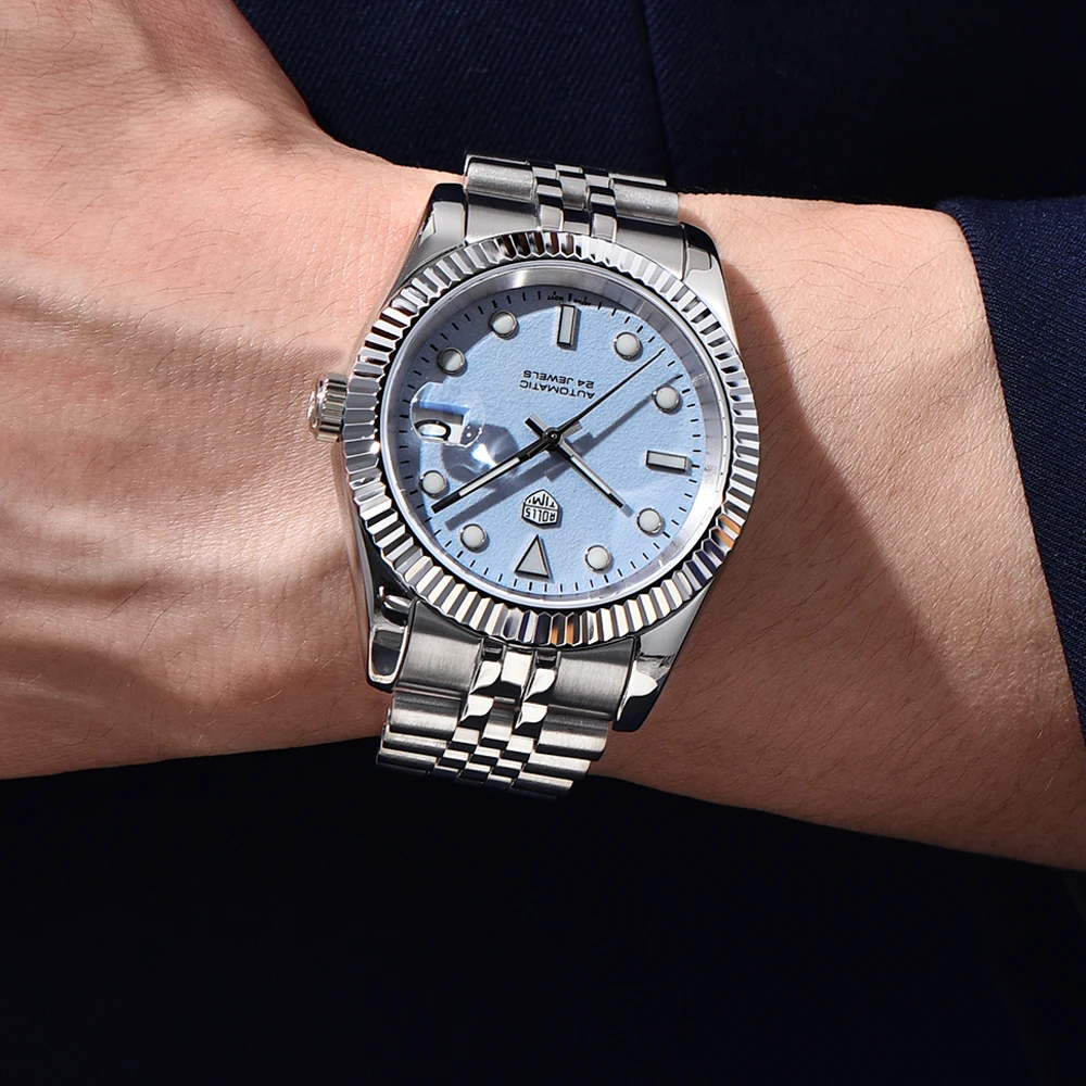 2025 ใหม่ Rollstimi ออกแบบแบรนด์ผู้ชายอัตโนมัติวันที่นาฬิกา Sapphire คริสตัลเรืองแสงนาฬิกากันน้ํา 100M นาฬิกา