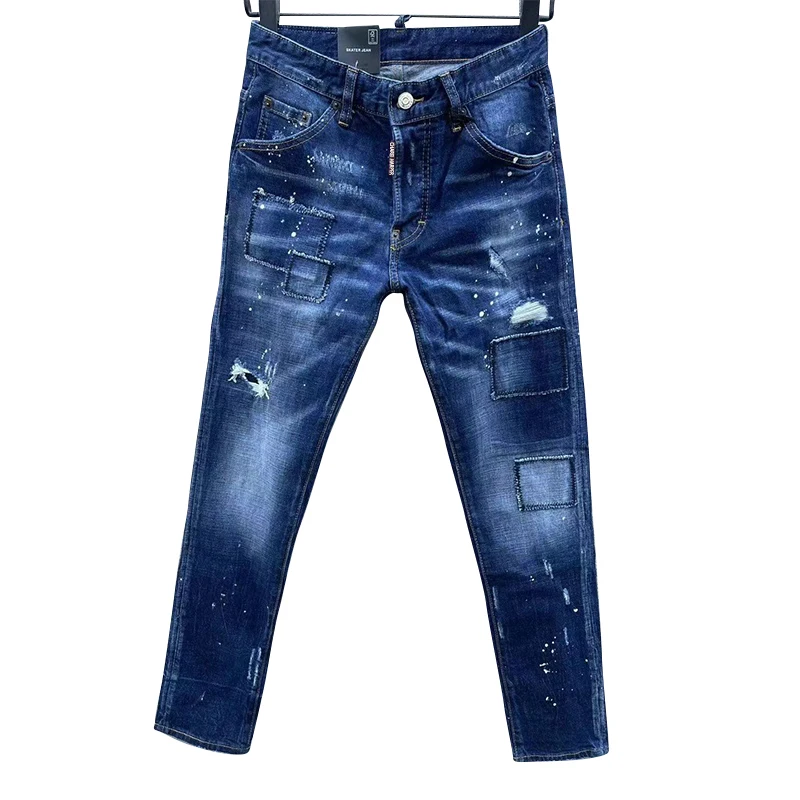 100 Chareiharper C061 Nieuwe Street Fashion Heren Jeans Print Mode Trendgaatjes Slanke Broek Heren Mode