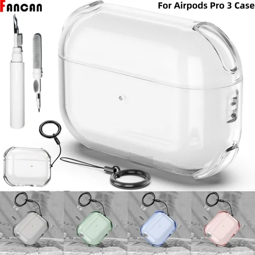 Para AirPods Pro 3 funda transparente con cordón llavero y Kit de limpieza funda protectora suave de TPU a prueba de golpes para AirPods Pro 3