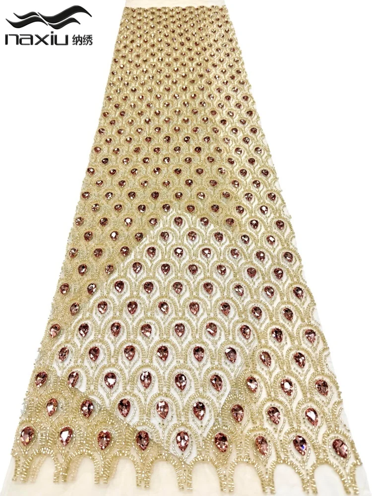 Madison Luxury French Big Stones Groom Embroidery Beads Lace Fabric With Sequins 5 Yards High Quality Materiel for Party Dress