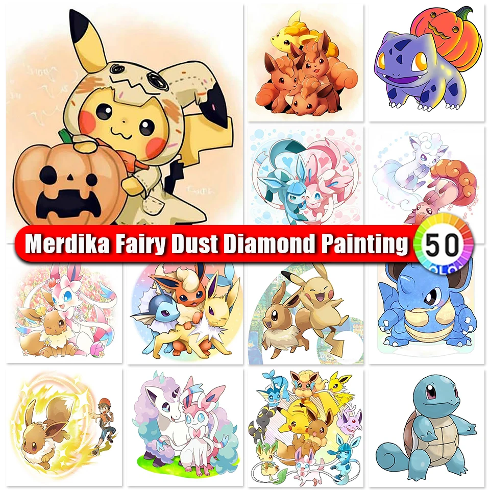 

Merdika Fairy Dust Diamond Painting Pokémon Cute Anime Zipper Bag Mosaic Diamond Embroidery Children's Gift Room Decor 2024