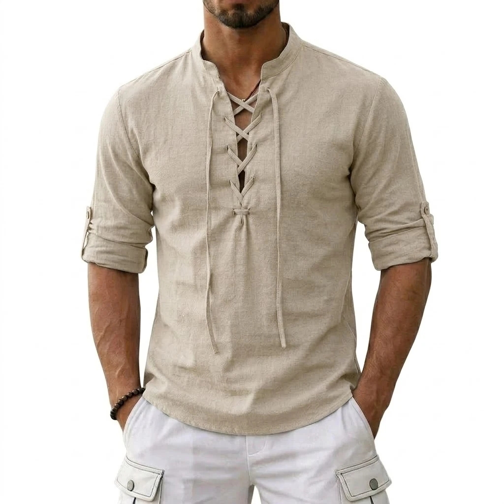  Men Long Sleeved LinenT-Shirts Medieval Vintage Viking Top Cotton Shirts Men Halloween Costume Breathable Tops Yoga Shirts