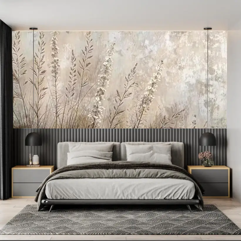 Custom Wallpaper Photo Mural European Style Simple Flowers and Plants Reeds Fresh Bedside Background Wall Wallpaper Home Decor