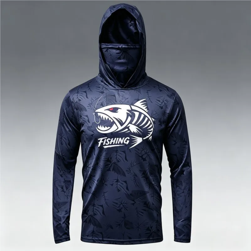 Sun Shield Long Sleeve Fishing T-shirt With Fisherman Hat, Quick Dry Men Apparel For Summer Outdoor Fishing Trips