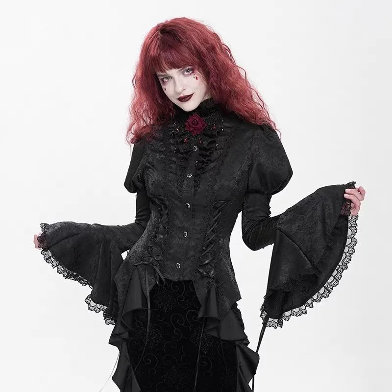 여성용 가을 겨울 탑 셔츠 데빌 하트 자카드 고딕 긴팔 레이스업 새로운 편안하고 다재다능한 고급스러운 디자이너