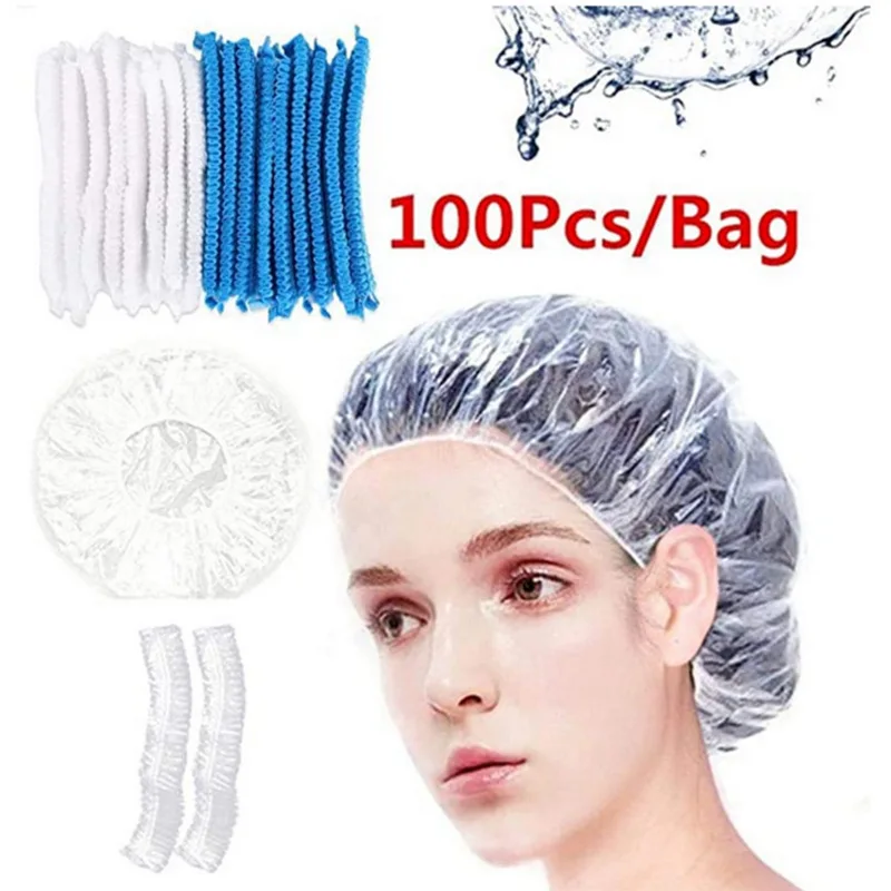 100PCS Large Disposable Shower Cap Clear Plastic Thick Waterproof Bath Caps for Hair Treatment Hotel Travel Spa Salon