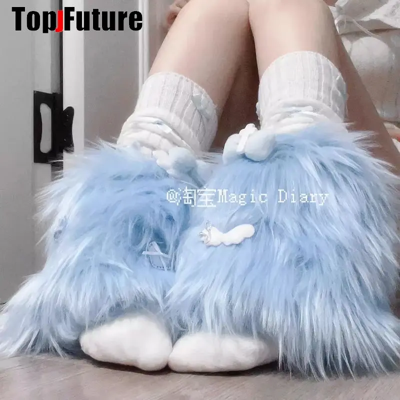 Women unique Harajuku Punk gothic Lolita Y2K Girl streetwear Leg Warmer Winter Warmer furry Stockings Medical Bow Leg warmers