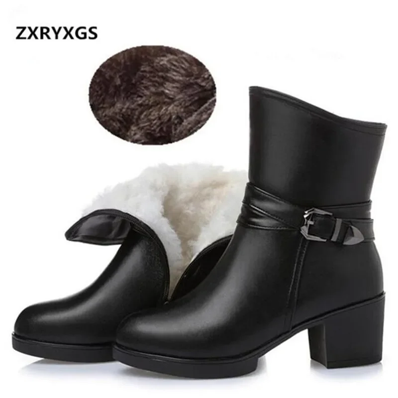 TIMETANG Markowe buty damskie Ciepłe wełniane buty śniegowe Plus Size Oryginalne skórzane buty damskie nowe buty zimowe Buty w rurce